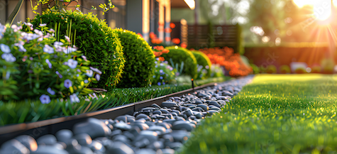 landscape garden bed image with flowers and rocks